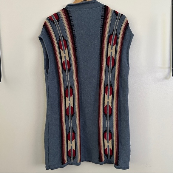 Women’s Chaps Blue Sleeveless Cardigan with Southwestern Pattern Large - Picture 4 of 4